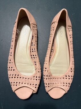 ALDO baby pink Woven Peep-Toe Flats